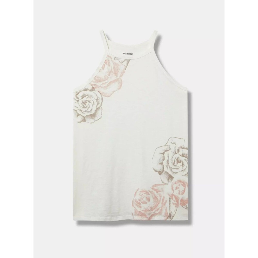 Torrid Ivory Roses Heritage Slub High Neck Tank Top Plus size 2x 2 NWT BJ